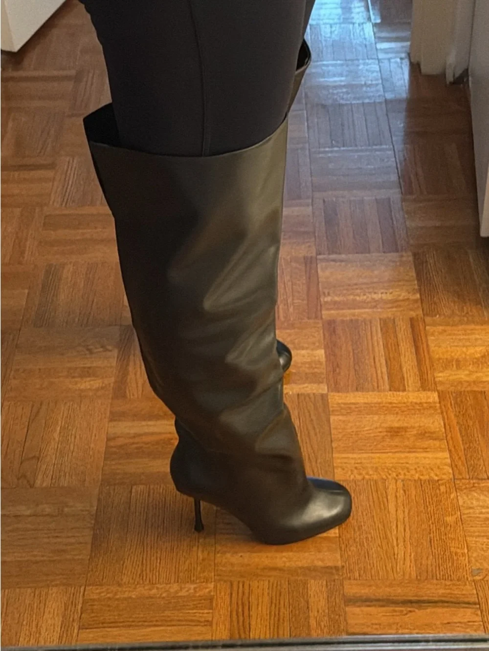 Steve Madden Alluring Black Leather Over-the-Knee Stiletto Boots